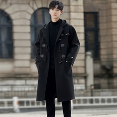 남성 캐주얼 모직 자켓 롱코트 후드 트렌치 아우터 하프세미 롱자켓 남자 겨울코트