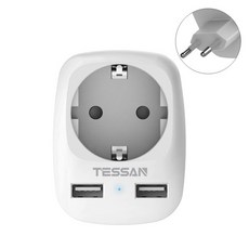 TESSAN Mini Alargador Enchufe European Power Strip with 2 USB and 1 Outlet USB Charging Ports EU Plu, EU 플러그, 611-EU-0008