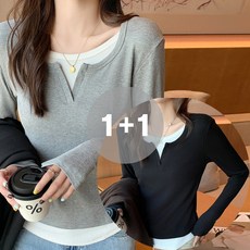 지디오 여성 골지 티셔츠 1+1 레이어드 긴소매 디오 여성 골지 티셔츠 1+1 레이어드 긴소매