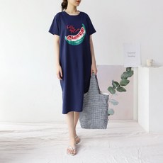 반팔 수박 면 수유원피스 여름 덮개형 수유복 롱티