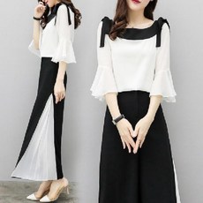 쉬폰티셔츠와이드팬츠