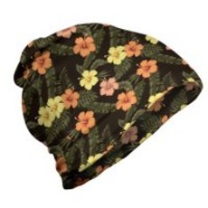 무궁화 Unisex Beanie 빈티지 정글 나뭇잎 아트 야외 트레킹 다크 브라운 멀티 컬러 안베송 지음