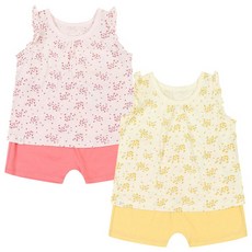 아가방 중계점*BEST*일라 민소매 내의 2Color (YELLOW PINK) *24년 여름신상* 잔꽃 패턴 프릴 디자인 가볍고 편안한 착용감 민소매 내의 상하세트 9개월~5세