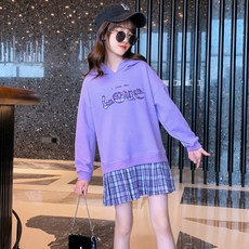 크리스탈하우스 주니어 여아 후드 맨투맨 체크 레이어드 원피스 진주머리끈 1개 랜덤 증정 리뷰후기