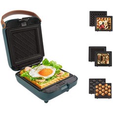 분리형 가정용 전기 와플 메이커 아침 식사 기계 미니 토스터기 휴대용 샌드위치 in, 6) 3 plates  UK, 1개