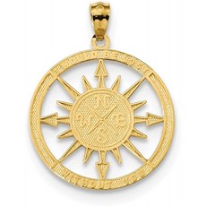보석상 네트워크 14k 옐로우 골드 당신없이 항해 손실 나침반 펜던트 27x21mm