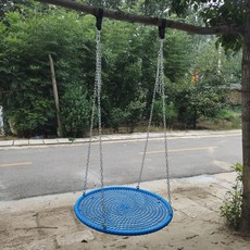 의자 정원그네 실버 실내 400파운드 캠핑그네 원형 야외 휴대용 60cm, 블루 지름 60, 1개