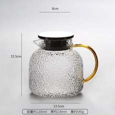 유리주전자 내열유리 냉수병 나무무늬 가정용 대용량 고온내성 끓는 물병 차병 물컵 세트, 13 망치문 원기둥 냉수통1200ml, 1개