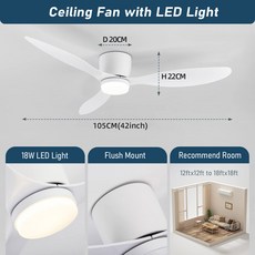 IRALAN 모던 LED 천장 선풍기 조명 리모컨 낮은 바닥 장식 에너지 절약 침실에 포함 가정, 2) 42 inch - 85-265V
