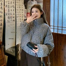 꽃무늬패딩 여자 누빔 플라워 점퍼 노카라 퀼팅 할머니 오버핏 깔깔이 자켓 아우터 잠바 겨울 패턴 귀여운 일 엄마 여성 퀄팅