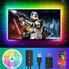 TV용 LED 스트립 조명 55-75in용 13Ft TV 리드 백라이트 블루투스 앱 컨트롤 PC 모니터 게임실용 USB 5050 RGB 라이트 스트, 단일옵션