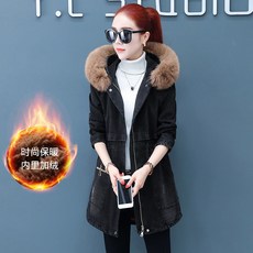 데님점퍼 여성 기모 융 여자겨울옷 하프기장 저고리 와이드 루즈핏 파카 패딩