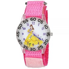 Disney S+ 프린세스 미녀와 야수 벨 아날로그 쿼츠 손목 시계 및 나일론 스트랩 핑크 16 (모델 WDS000224)