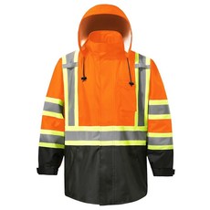 DPSAFETY 남성용 반사 레인 재킷 스트립이 있는 고가시성 안전 코트 높은 가시성 클래스 3 2개의 큰 포켓 지퍼 블랙 SM/MD