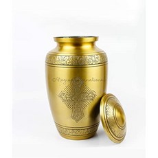 Aluminum Metal Cremation Urns for Ashes Mortal Remains Handmade Beautiful Urn (Cross Brass Antique), Cross Brass Antique