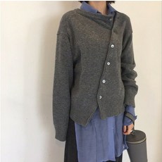 사선언발란스 라운드 어깨숄 뜨개 랩 크롭 울 여자가을가디건