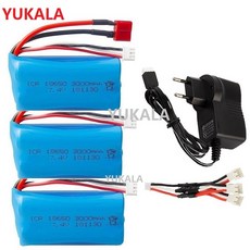 18650 7.4V 3000MAH lipo 배터리 2s Wltoys 12423/10428 /12429/12401/12402/12402A RC 자동차 예비 부품/충전기 7.4V 2, 단일, 1개, Black
