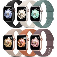 6팩 스포츠 밴드 애플워치 밴드와 호환 38mm 40mm 41mm 42mm 44mm 45mm 49mm 소프트 실리콘 방수 스트랩 아이워치 시리즈 9 울트라 8 7 6 5 4 3, Black/Cactus/Milk Tea/Smoke Vi, 42/44/45/49 mm