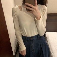 여성 겨울 가을 디자인 감각 긴 소매 티 보여