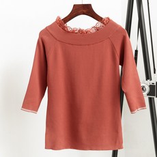 오만가지 레이스니트 봄 여름 얇은 보트넥 패치워크 에어매쉬 니트셔츠 스위트 blouse with sevenpoint