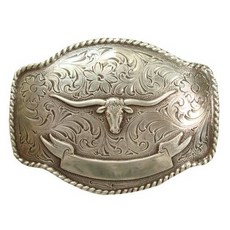 Longhorn Steer Head Western Rope Belt Buckle with Sterling Sil/236075