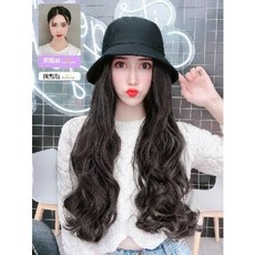 여자삭발 모자 가발 가채 항암 암환자 망홍모 챙 어부 여장 패션 롱 웨이브 여름, 01 블랙캡 브라운 블랙, 01 탈부착 가능
