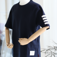 톰브라운 코튼 4바 반팔 티셔츠 Navy Blue MJS246A07323415