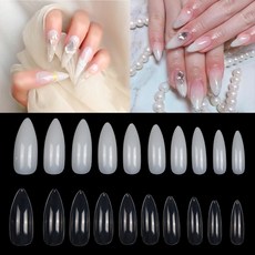 500pcs 스틸레토 네일 아트 팁 화이트/클리어/자연 인공 허위 손톱 전체 커버 플랫 모양 매니큐어 살롱 인조 손톱 팁, 단일상품