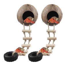  965238 NANEEZOO 소라게 코코넛 껍질 오두막 사다리가 있는 표범 게코 은신처 걸이용 고리와 흡착 컵이 파충류 동굴 서식지 소라게 도마뱀 게코용 테라리움 장식 ( 