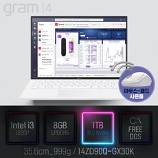 LG 2022 그램14(12세대) 14ZD90Q-GX30K [사은품 증정], Free DOS, 8GB, 1TB, 코어i3, 화이트