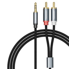 Toocki 3.5mm 3극 AUX 스테레오 케이블, 0.5m, 희색, AUX to 2RCA 케이블