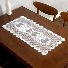 法國蕾絲桌旗 3p, 白色, 74 x 39 厘米