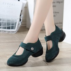 여성 통기성 댄스화 라인댄스화 스포츠댄스 신발 구두 굽높이 4cm (블랙 와인 그린)