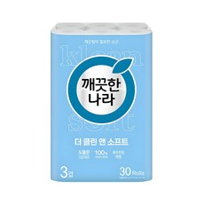 깨끗한나라 3겹 더 클린 앤 소프트 화장지, 1세트, 30개입, 30m