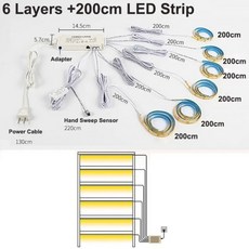 독서실조명 서울대 공부용 스텐드 수납장 LED 스트립 조명 주방 선반 팬트리 쇼케이스 옷장 백라이트 램프 핸드 스윕 3M 스티커, 6 Layers 200cm LED_Warm(3000K)