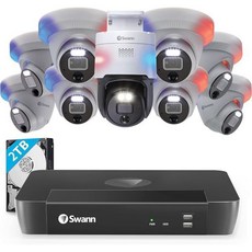 SWANN Pro 4K 울트라 HD 16채널 보안 카메라 시스템 2TB NVR 8Dome 1Pan Tilt PoE IP 실외, Swann 16CH NVR Kit_8 Dome & 1 - 16채널cctv녹화기