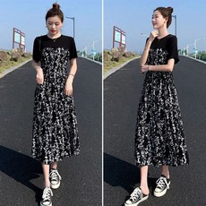 롱 레이어드 패턴 꽃무늬 플라워 반팔 여름롱원피스 원피스
