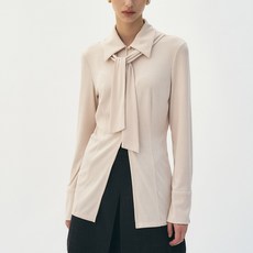 [엣드맹] 스카프 타이 넥 저지 블라우스 (아이보리) / Scarf tie-neck jersey blouse top (Ivory) - 타이넥블라우스