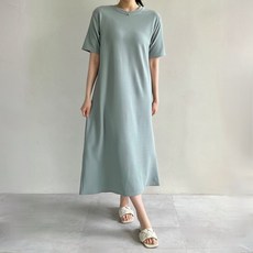 탐리프 스트라이프 단가라 카라넥 섹시 빅사이즈 골지 니트 반팔 롱 원피스