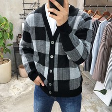 용된다 빅사이즈 스퀘어 체크 니트 가디건 킹콩