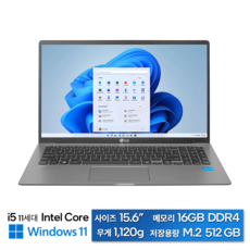 LG그램 15인치 초경량 i5프로세서 11세대 윈도우11 16GB 512GB, 15Z95N-G.AAC6U1, WIN11 Home, 코어i5, 실버