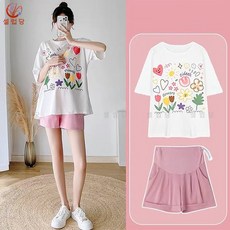 셀럽당 임부복 하복 빅사이즈 루즈 반팔티 상의+반바지 투피스