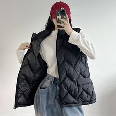 넉넉한핏 베이직 여성 하이넥 경량 패딩조끼