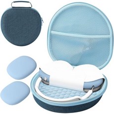  새로운 airpods max용 procase 하드 케이스 실리콘 이어패드 커버 앰프가 있는 여행용 휴대용 헤드폰 케이스 메쉬 포켓 에어팟 맥스 보호 휴대용 보관 가방 - 블랙, Navy 