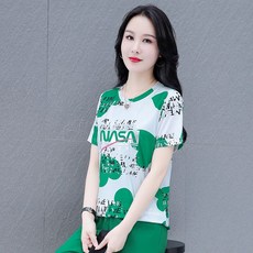 여름 여성 아이스 티셔츠 라운드 메쉬 루즈핏 반팔 플라워 패션 여티