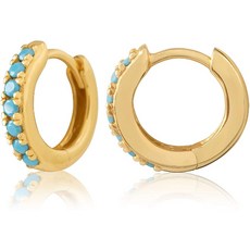JULIETTE COLLECTION 여성 돌 18K 옐로우 골드 도금 스털링 실버 Huggie 귀걸이 사 Nano Turquoise Huggies