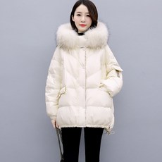 도톰 스탠드 카라 털후드 패치 루즈핏 점퍼 패딩 자켓