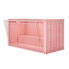 아이디어하우스 LED 컨테이너형 디스플레이 쇼케이스 피규어 장식장, 핑크 조명 포함, 1개