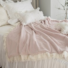  메종드파리 2겹블랭킷 무지양털 레이스 2중 극세사 담요 (핑크) 