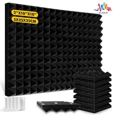 방음 폼 패널 자체 접착 벽 흡음 재료 12, Black, Medium Density, 12 Pcs With Tapes, 12개